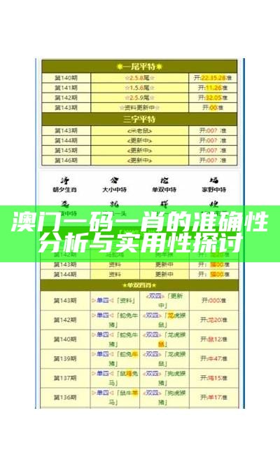 澳门一码一肖的准确性分析与实用性探讨